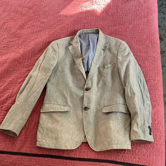 Linen men’s blazer heathered light green / gray - Picture 1 of 16